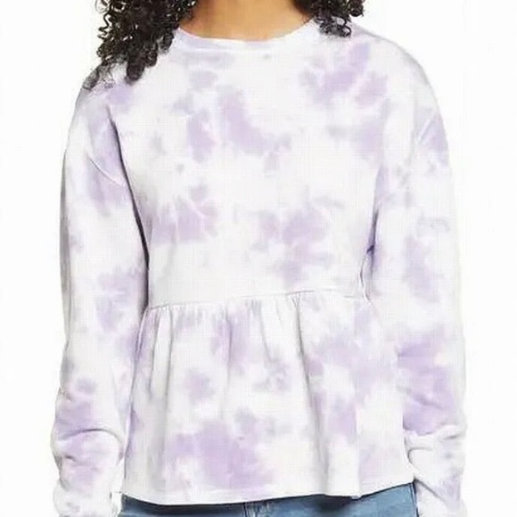 BP. Womens‎ Sweater Purple Size Small S Pullover Tie Dye Peplum Ruffle NWT 5013 - Picture 1 of 8